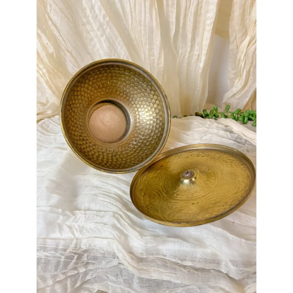 Exquisite Brass Trinket Box with Turquoise Accent